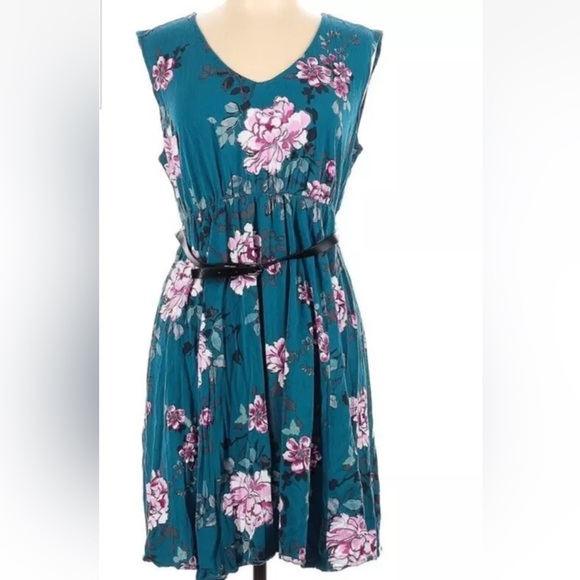 Torrid Boho Teal Floral Mini Challis Dress Sweetheart Neck Elastic Waist Plus Sz - Picture 13 of 13